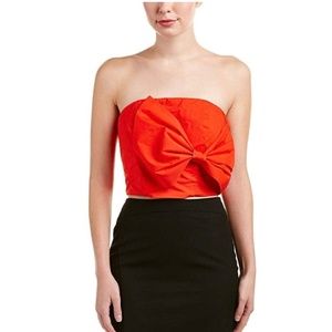 Gianni Bini Strapless Julia Bow Bright Orange Cropped Bodycon Bandeau Top Medium